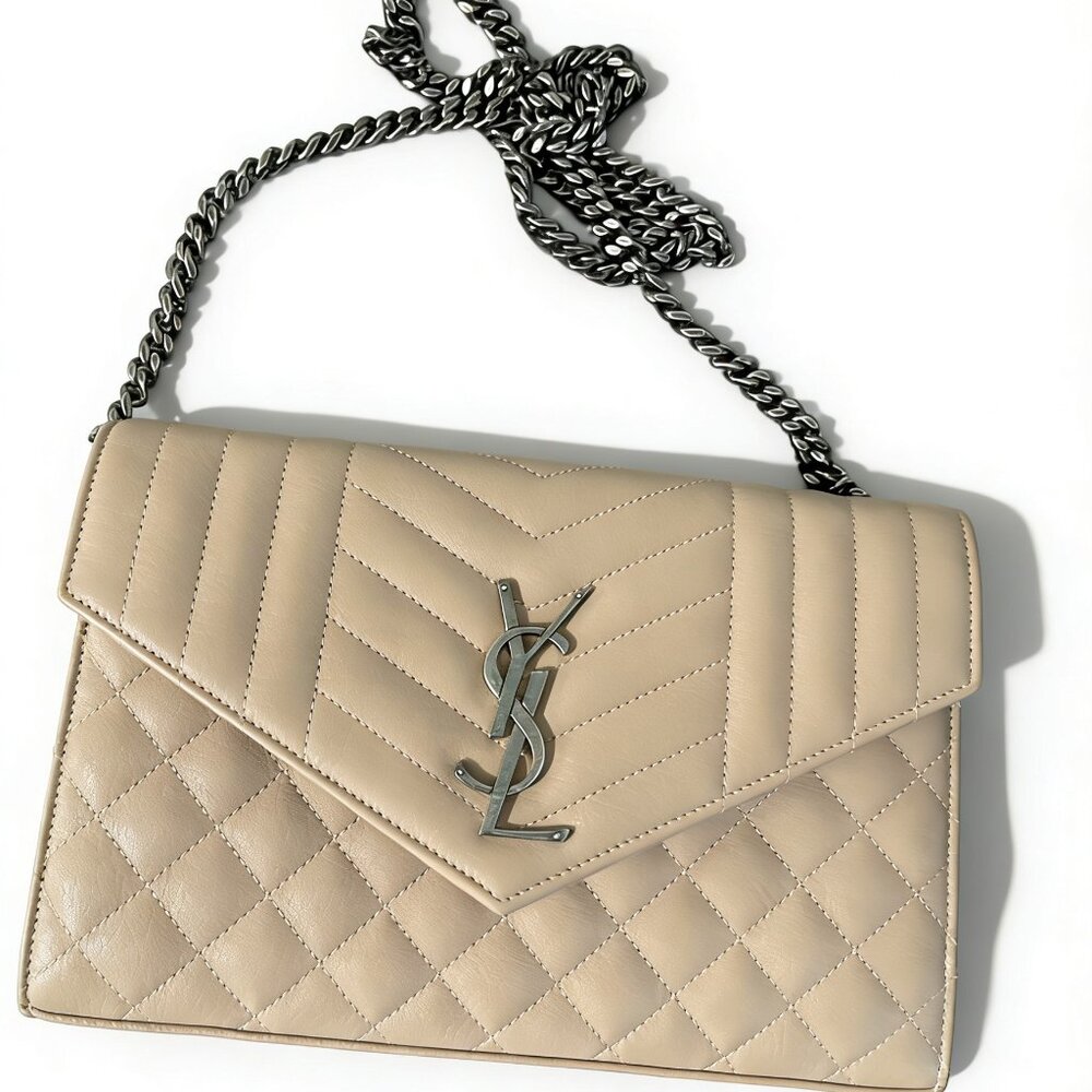 YSL Cream Envelope Bag Silver Hardware